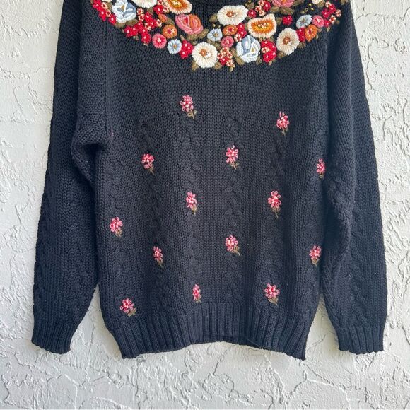 VINTAGE Sweater Women Medium Cottagecore Boho Fall Floral Knit - Picture 6 of 6